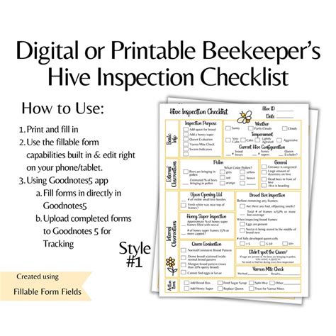 Beekeeper Hive Inspection Checklist Etsy