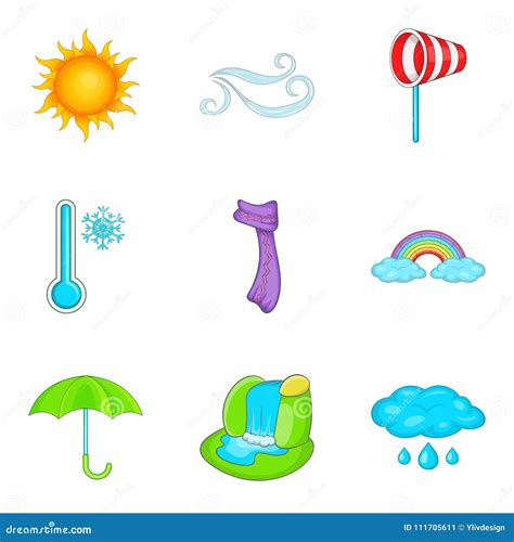 Predicting The Weather Icons Set Cartoon Style Stock Vector