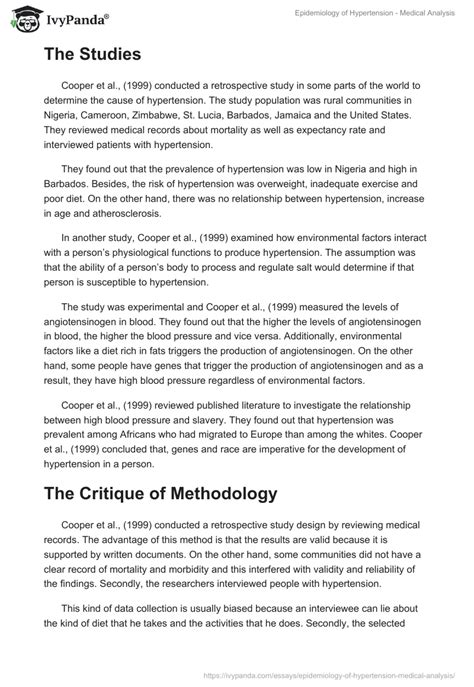 Epidemiology Of Hypertension Medical Analysis 1399 Words Essay