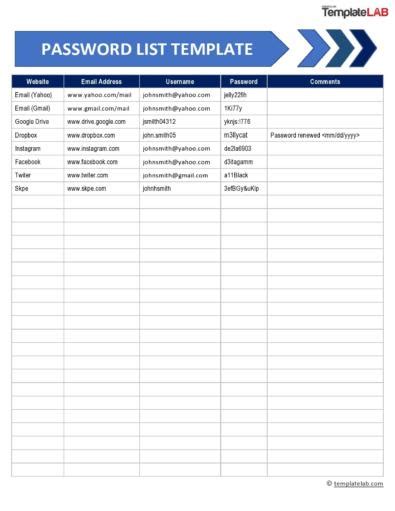 20 Best Password List Templates Word Excel And Pdf Templatelab