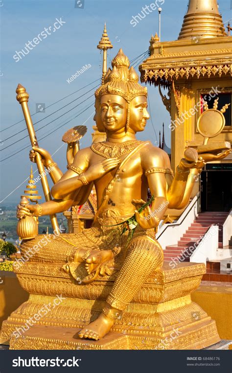 Beautiful Golden Brahma Statue Thailand Stock Photo 68486176