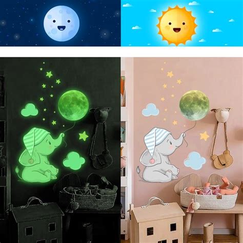 Stickerkamer Glow In The Dark Muursticker Olifant Sterren En Maan