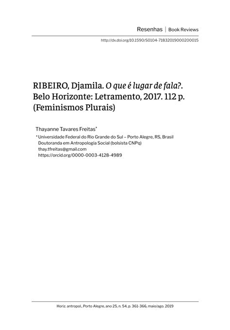 PDF RIBEIRO Djamila O que é lugar de fala Belo Horizonte