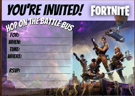 Downloadable Free Printable Fortnite Invitations