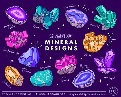 Mineral Clip Art, Crystal Clipart, Healing Crystals, Geode Clipart ...