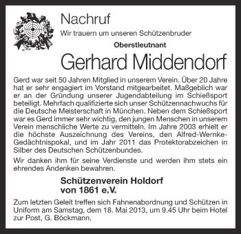 Traueranzeigen Von Gerhard Middendorf Om Trauer De