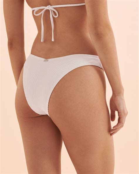 Tropik Ribbed V Cut Thong Bikini Bottom White Bikini Village