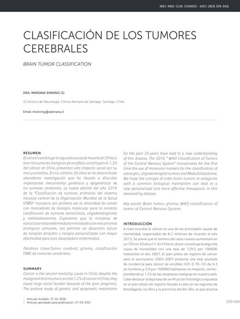 PDF CLASIFICACIÓN DE LOS TUMORES CEREBRALES