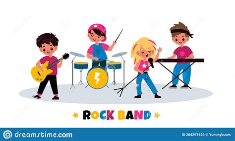 Kids Rock Band. Children Music Concert, Young Musicians Quartet ...