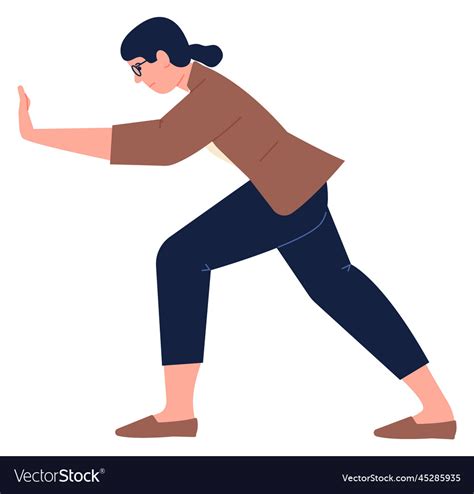 Woman Pushing Against Wall Strong Female Vector Image