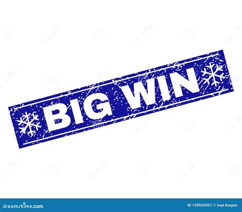 BIG WIN Scratched Rectangle Stamp Seal With Snowflakes Stock Vector