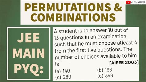 JEE MAIN PYQ PERMUTATIONS COMBINATIONS YouTube