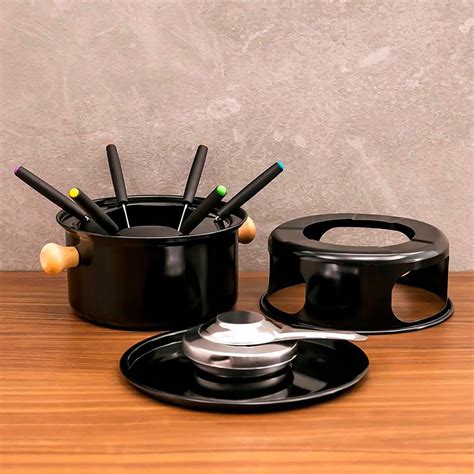 Conjunto Aparelho De Fondue Chocolete Jogo 11 Peças Preto Feira Da