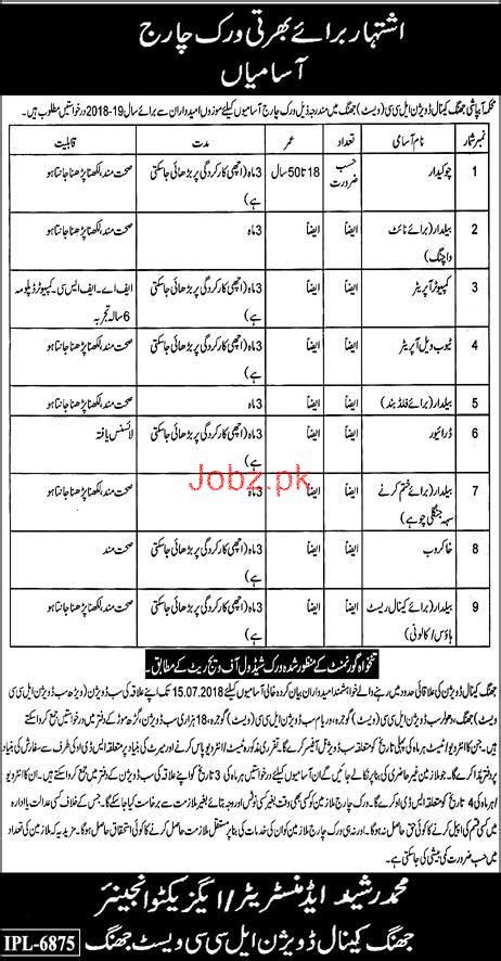 Irrigation Department Jhang Canal Division Llc Jobs Job