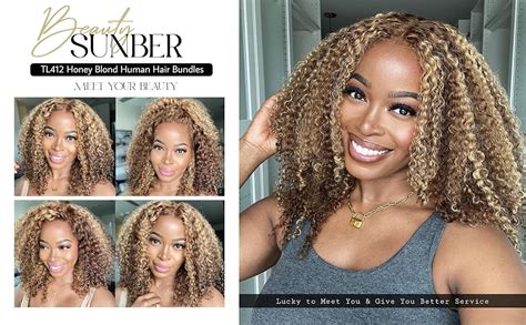 Amazon Sunber TL412 Honey Blonde Highlight Curly Human Hair Weave 3 Bundles For Women 12A