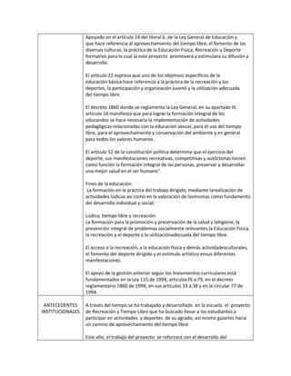 PROYECTO DE RECREACIÓN Y TIEMPO LIBRE PDF