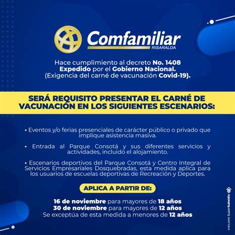 Comunicado implementación carnet vacunación Covid 19 Comfamiliar