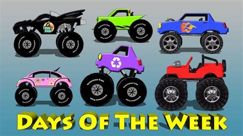 Learn The Days Of The Week With Monster Trucks Cartoon For Kids