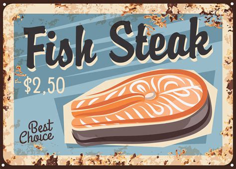 Salmon Fish Steak Fillet Rusty Plate Seafood 23486767 Vector Art At