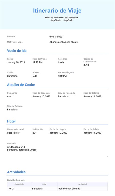 Itinerario De Viaje De Negocios Plantilla Plantillas PDF Jotform