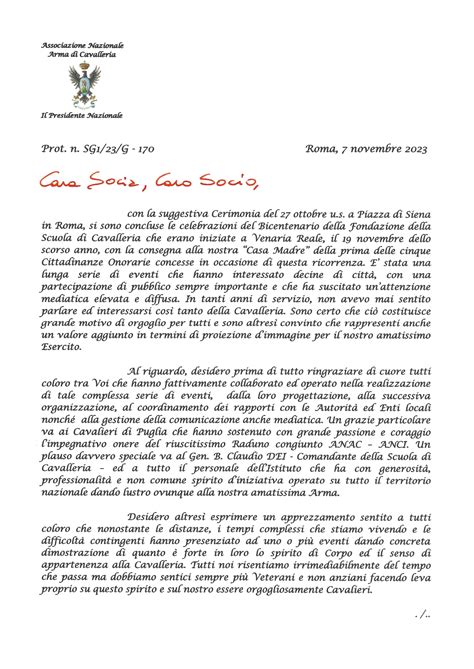 Lettera Del Presidente Nazionale Per I Soci A N A C A Conclusione