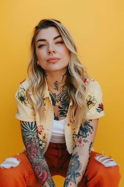 Premium Photo Portrait Of Blonde Woman In A Yellow Scene