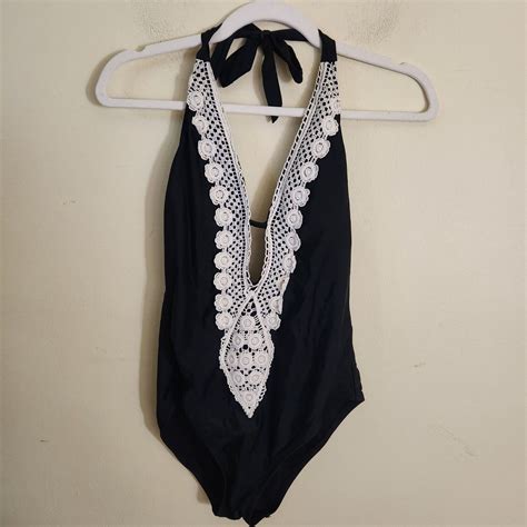 Kona Sol One Piece Black Ivory Crochet Bathing Suit S… Gem