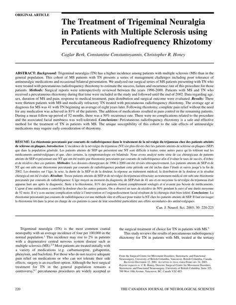 Pdf The Treatment Of Trigeminal Neuralgia In Patients With Multiple