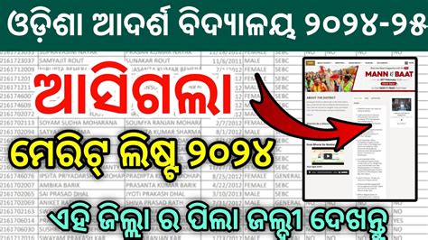 Odisha Adarsha Vidyalaya Entrance Exam Oav Result Merit