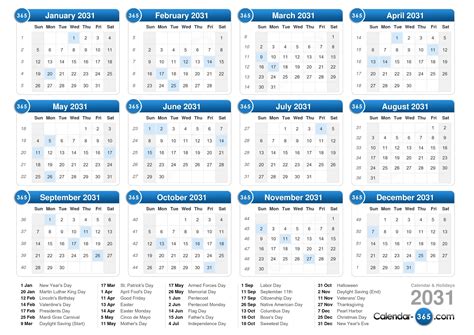 2031 Calendar