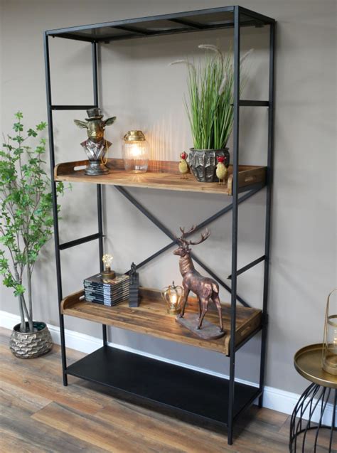 Industrial Metal Frame and Wooden Wall Shelves