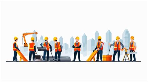 Professional Team Of Builders Working Together In Flat Design Vector