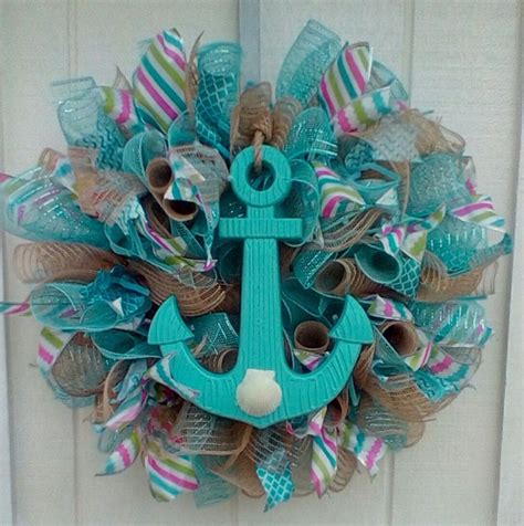 Nautical Beach Summer Everyday Deco Mesh Ribbon Wreath Summer Mesh