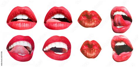 Mond Icoon Sexy Vrouwelijke Lippen Met Rode Lippenstift Ge Soleerd Op