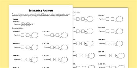 Estimating Answers To Calculations Year Worksheet