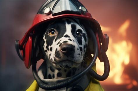 Premium Photo | A playful dalmatian pup in a firefighters uniform 00427 03