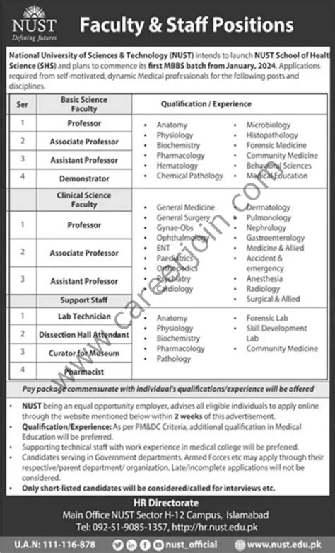 NUST National University Of Sciences Technology Jobs December 2022