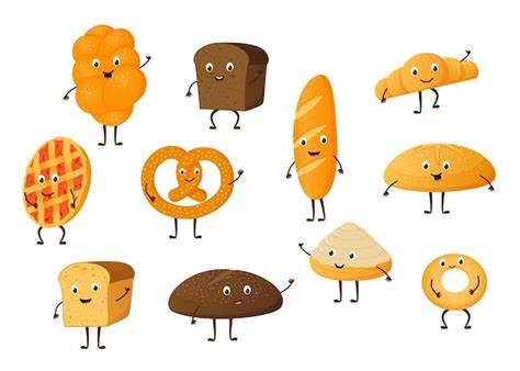 Premium Vector Bread Characters Cartoon Bakery Mascots With Hands