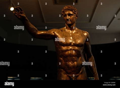 April Athens Greece Bronze Male Statue Known As The