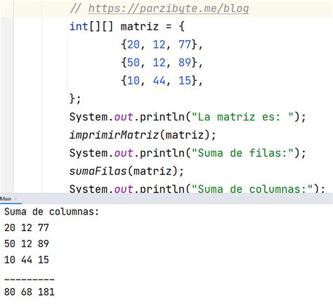 Java - Sumar filas y columnas de matriz - Parzibyte's blog