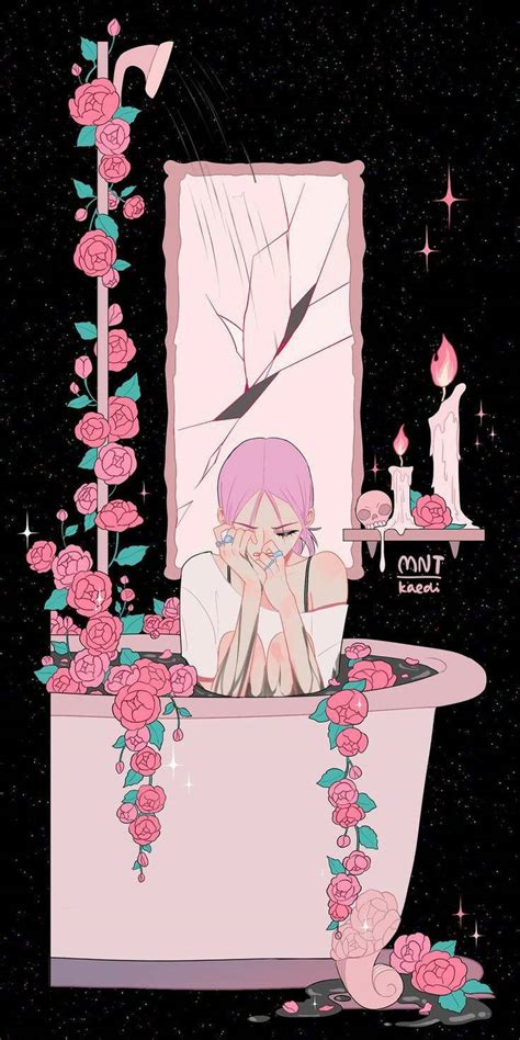 Download Aesthetic Pink Anime Girl On Bathtub Wallpaper