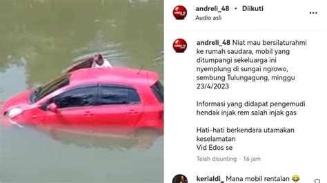 Mau Berlebaran Mobil Satu Keluarga Tercebur Sungai Ngrowo Tulungagung