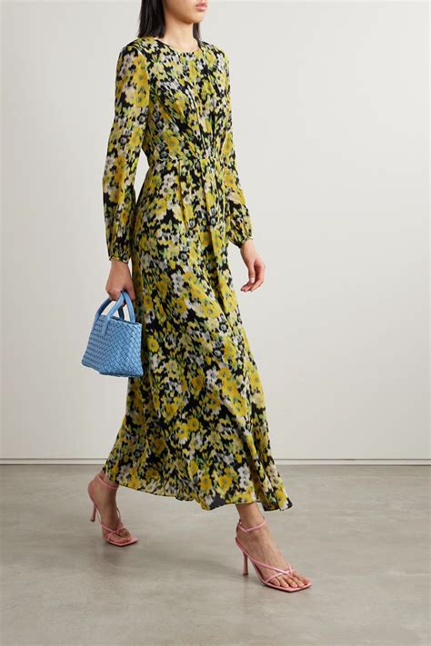 Adam Lippes Pleated Floral Print Silk Crepe De Chine Maxi Dress Maxi