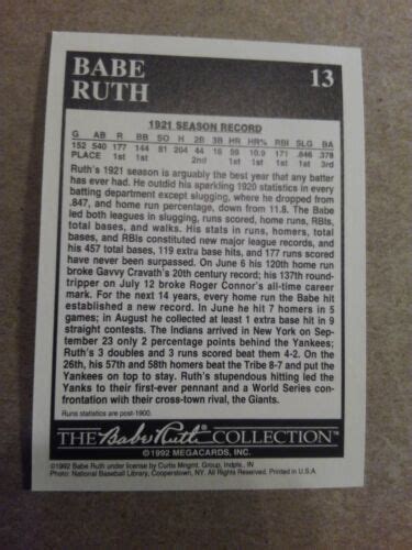 1992 Megacards The Babe Ruth Collection 13 Babe Ruth For Sale Online