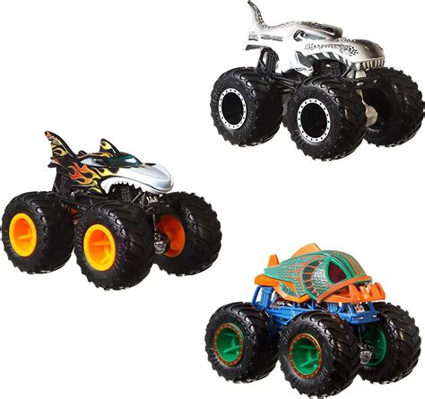 Hot Wheels Monster Trucks Animal Smashers 164 Diecast Car 3-Pack Shark ...