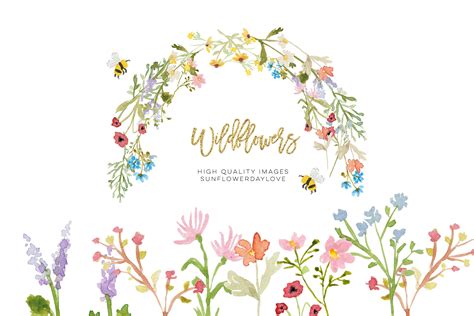 Wildflowers Watercolor Clipart Greeting Cards Floral Etsy UK