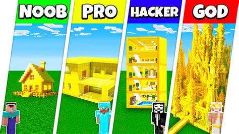 Minecraft Battle Noob Vs Pro Vs Hacker Vs God Gold Block House Base