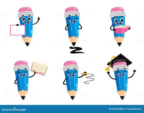 Cartoon Drawing of a Pencil Character Stock Illustration - Illustration ...