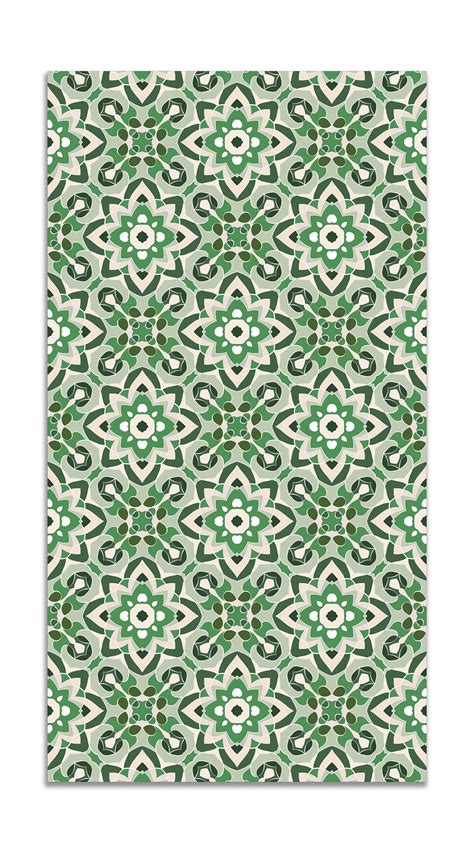 Panorama Tapis Du Sol Vinyle Tuile Fleurie Orientale Vert X Cm