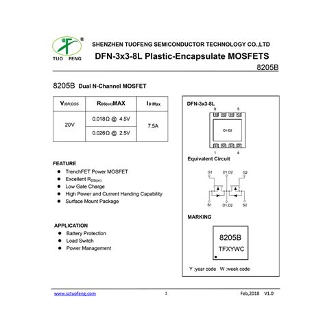 8205B Tuofeng 7 5A 20V Dual N Channel MOSFET Datasheet